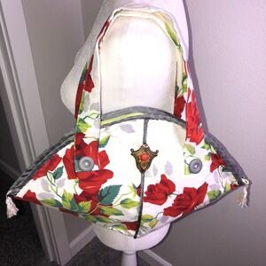 Red Roses Canvas Large Shoulder Handbag 17"x11"‎ Half Moon Zip Hand Made in USA